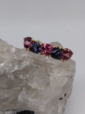 Trillion-cut Tanzanite & Tourmaline 10K Gold Ladies 5-Stone Ring Size 8